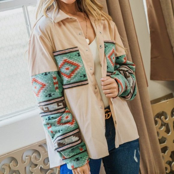 THE SHASTA LADIES AZTEC PRINT CORDUROY SHACKET - Picture 6 of 12